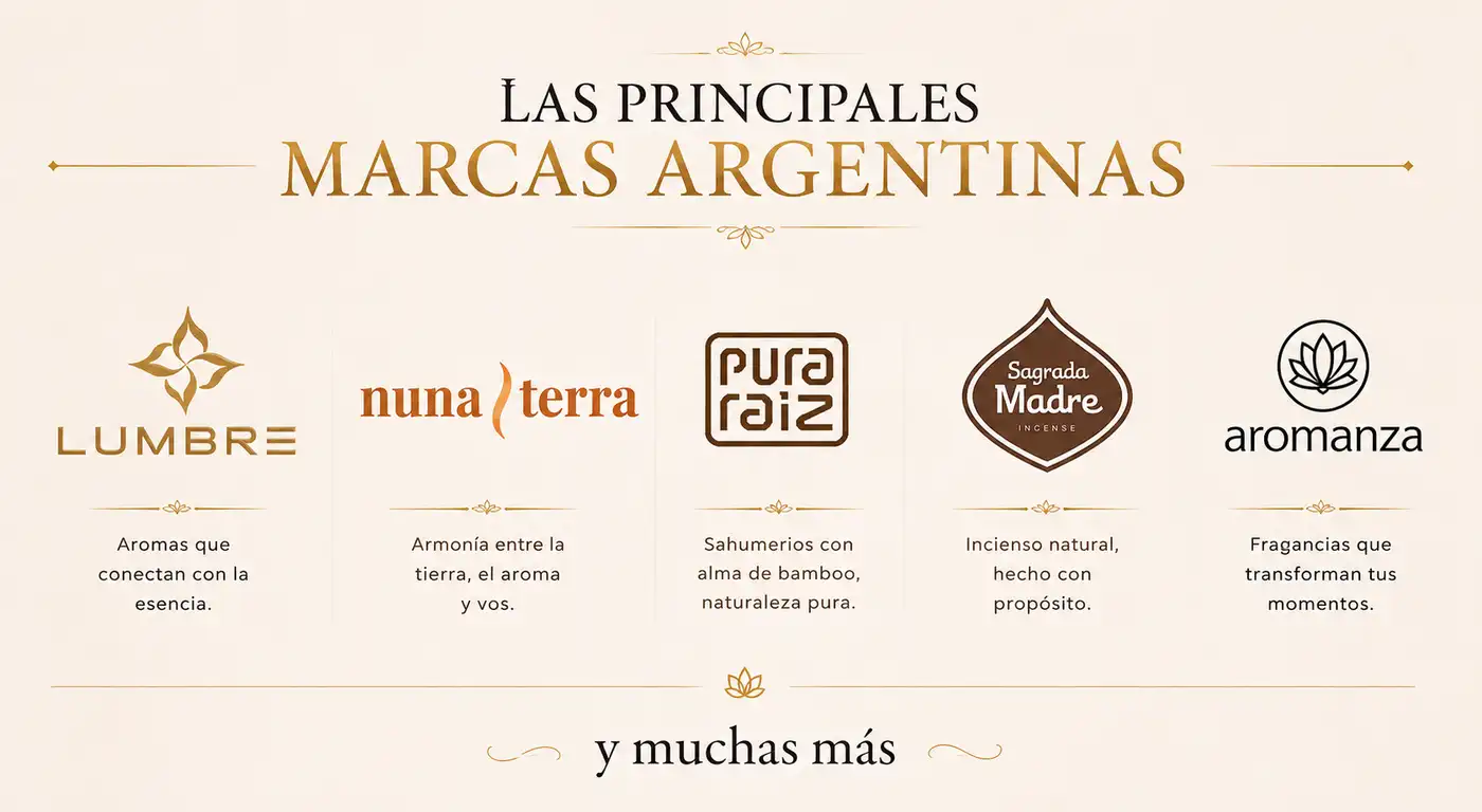 Marcas argentinas de sahumerios: Lumbre, Nuna Terra, Pura Raíz, Sagrada Madre y Aromanza
